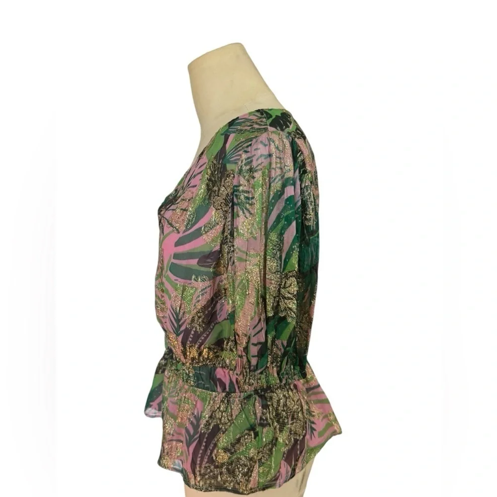 OLIVER BONAS Tropical Jacquard Metallic Blouse Sz 6 - Picture 4 of 8